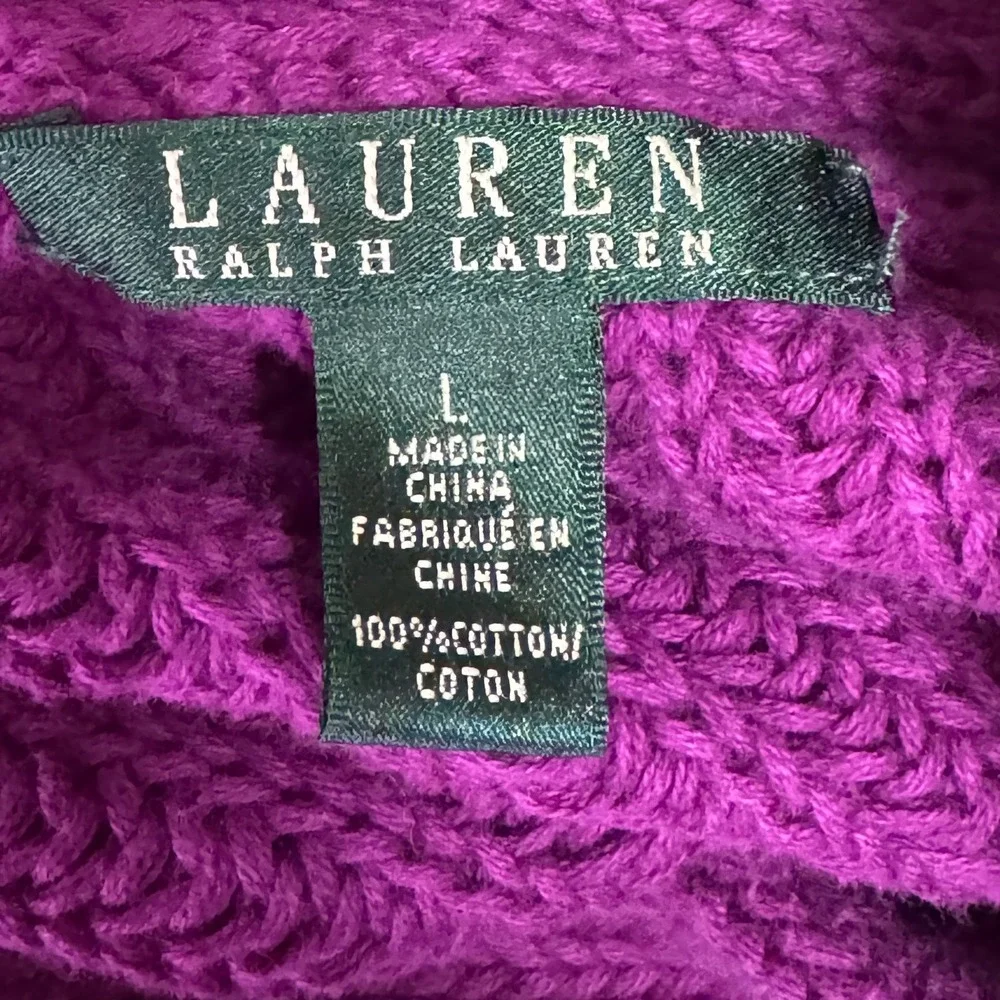 Lauren Ralph Lauren Women's L Purple‎ Cotton Knit Shawl Collar Pullover Sweater